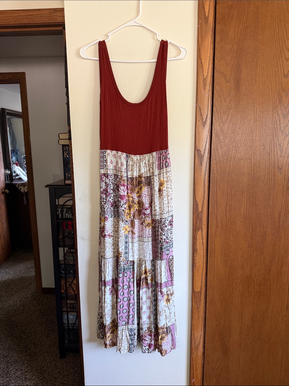 Maurices Rust and Floral Patchwork Maxi Dress
